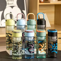Bouteille d'eau en plastique pour sports d'été avec marqueur de temps, motif Hello Letter Space Cup et infuseur à thé