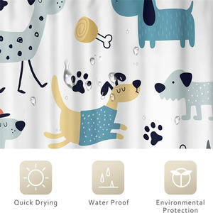 Simpatici cani tenda da doccia divertente adorabile cartone animato animale zampa stampa poliestere tenda da doccia impermeabile per bambini ragazza ragazzo bagno - Product Image 4