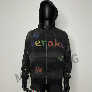 Minghong Fabricant Conception Graffiti Splash Street Pull zippé Sweat à capuche Boxy délavé imprimé de haute qualité - Product Image 1