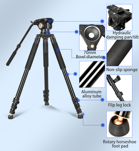 Trípode QZSD Q680 para videocámara con soporte de cabeza plana de amortiguación hidráulica Q90 de 1910MM de altura con clavo de pie - Product Image 4