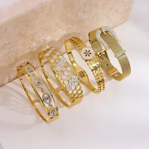 Wholesale New Design 18K Gold Plated Bracelet Bangle Stainless Steel No Fading Bracelet Women Devil Eye Zircon Diamond Bracelet