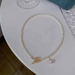 Collier de perles rondes en eau douce naturelles de 3-4 mm, forte brillance avec légères imperfections, chaîne de perles, perles en vrac pour le bricolage - Product Image 1