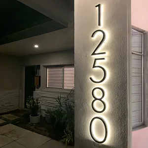 Laser coupe 304 lettre rétro-éclairé en acier inoxydable lumières 3d led en métal maison et numéros de porte de panneau de signe