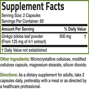 Tianyuan Ginkgo Biloba Capsules 500 mg Extra Strength Supports <strong>Brain</strong> <strong>Function</strong> &amp; Memory Support for Men and Women - Product Image 3