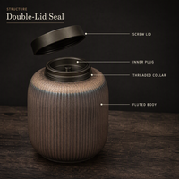 Urne funéraire artisanale en céramique écologique pour cendres de chiens et de chats, avec double couvercle et bouchon intérieur, design cannelé – Vente en gros