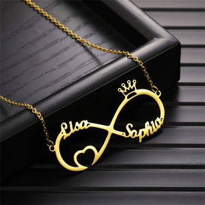 Collier personnalisé en acier inoxydable plaqué or 18 carats anti-allergique avec chaîne à maillons, plaque nominative personnalisée, breloque couronne cœur - Product Image 3