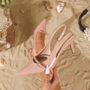 Women's Summer Lace High-Heeled Sandals Outdoor Fashionable Pointed Toe Baotou <strong>Insole</strong> <strong>Height</strong> <strong>Increase</strong> Sexy for Party Autumn - Product Image 1