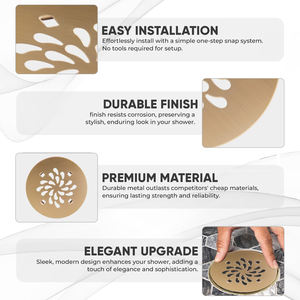 Grille de drain de douche au sol pour salle de bain, 4-1/4 pouces, dorée brossée, moderne, écologique, anti-corrosion, légère, facile à installer - Product Image 5