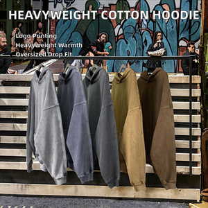 Vente en gros – Sweat-shirt en molleton épais 100 % coton, coupe oversize à épaules tombantes, avec logo brodé personnalisé, effet vintage et délavé à l'acide pour l'hiver - Product Image 2