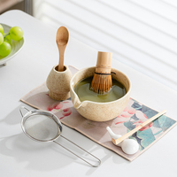Ensemble de matcha japonais en bambou de 9 pièces avec bol en céramique et fouet en bambou, ensemble complet de thé matcha pour cadeau