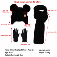 Ensemble 3 pièces bonnet, écharpe longue et gants en acrylique avec pompon oreilles d'ours, personnalisable avec logo OEM pour enfants