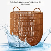 Panier à linge imperméable en bambou tressé style rotin, minimaliste nordique, avec poignées, pour salles de bain domestiques