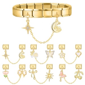 Bracelet/Jonc/Aklet en acier inoxydable modulaire, double chaîne, électroplaqué, avec nœud papillon et fleur, accessoire de bijouterie délicat à faire soi-même - Product Image 2
