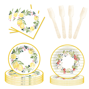 DAMAI Nuevo Juego de Vajilla Desechable con Temática de Frutas, Platos, Vasos y Servilletas de Papel con Diseño de Limón para Fiestas - Product Image 3