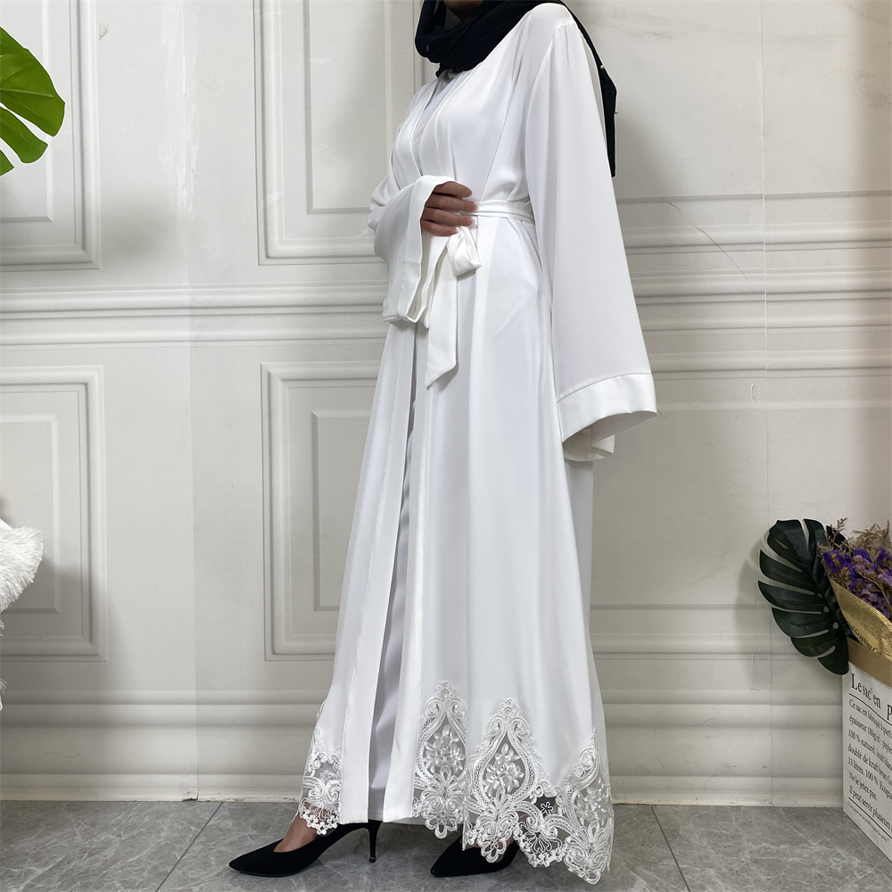 1947# Long Sleeve Beautiful Lace  Elegant Simple Abaya For Muslim Women - CHAOMENG MUSLIM SHOP