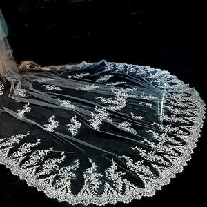 ROMANTIQUE monocouche longue grande queue voile de mariage voiture os dentelle Super lumineux voile de mariée - Product Image 5