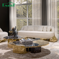 Table basse design haut de gamme sur mesure, forme moderne, marbre et métal, mobilier de salon, solution tout-en-un pour projet de villa