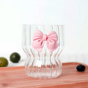 Mug en verre borosilicate personnalisable en gros, 300 ml, rose, design nœud tridimensionnel, fait main, minimaliste, résistant à la chaleur - Product Image 6