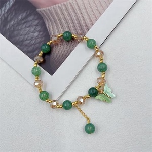Bracelet en acier inoxydable avec perles de jade et de cristal en forme de papillon pour femmes, style chinois vintage, cadeau de fête - Product Image 5