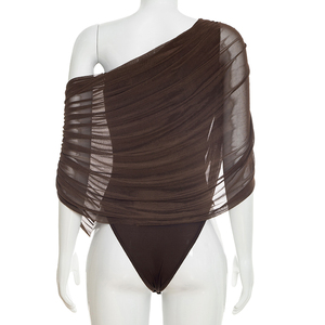 Viviblook C26BS029 Combinaison Femme Printemps-Été Nouvelle Collection Sexy en Maille Plissée à Épaules Dénudées Décontractée pour Femmes - Product Image 4