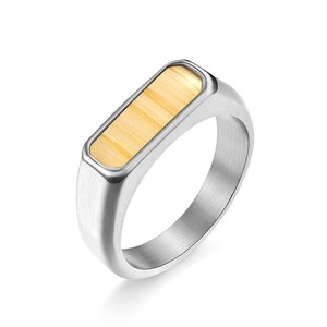 European American Style Retro Square <b>Titanium</b> Steel <b>Ring</b> With Wood Inlay Unisex Jewelry - Product Image 1