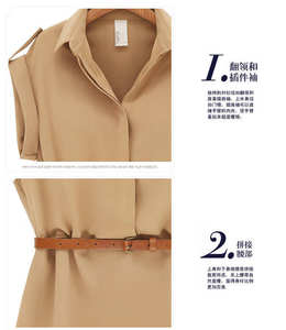(Cintura forse tutto kaki) camicetta estiva da donna stile ufficio abito Mini abiti con collo Turn-Down a maniche corte con cintura S-XXL Q919 - Product Image 6