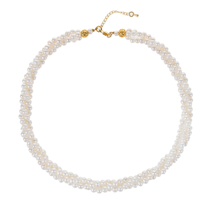 Collar de Perlas Cultivadas Blancas con Cadena Trenzada de 3 Filas de 18 Pulgadas, Perlas Cultivadas de 4.5-5 mm - Product Image 4