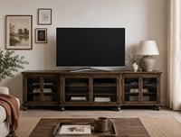 Buffet en bois de luxe traditionnel, grand meuble de rangement à 6 portes en verre, console multimédia, meuble TV pour salon, villa, hôtel, projet