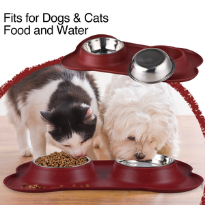 Portable Foldable Pet Food Water Double Bowl Eco-Friendly Portable Pet Feeder Non-Slip Base Stainless Steel Pet Bowl for Dogs - Product Image 5