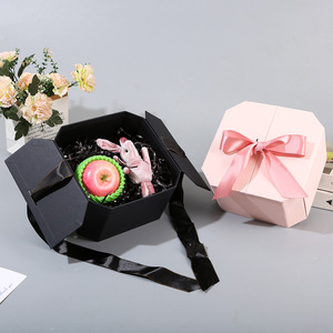 Boîte cadeau octogonale de luxe avec ruban <span class=keywords><strong>et</strong></span> nœud, logo personnalisé, boîte en carton rigide facetté pour l'emballage de fleurs <span class=keywords><strong>et</strong></span> de bijoux - Product Image 2