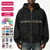 Sudadera con capucha para hombre, personalizada, 480 g/m², 100% algodón, forro polar lavado, con cremallera, efecto desgastado, estampado serigrafiado, corte ajustado, tipo jersey de algodón