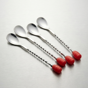 Stainless Steel Cocktail Spoons With Red Handles <b>Bar</b> <b>Tools</b> For Mixing Stirring Modern Design Reusable For Cocktail Mixing - Product Image 1