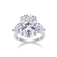 Bague en Moissanite en Argent, Taille Ovale, Taille Cœur, Grappe de Pierres Latérales, Sertissage à Griffes, Bijoux de Mariage et de Fiançailles, Cadeau pour Femme