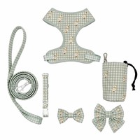 Set Tali Anjing Katun Lembut dengan Harness, Kalung, Dasi Kupu-kupu, Motif Kotak-kotak, Cetakan Bebek, Perlengkapan Jalan-jalan Hewan Peliharaan, Paket Hadiah