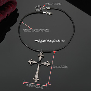 Collier Croix Gothique en Alliage de Zinc avec Pendentif Pierre Noire, Chaîne de Pull Unisexe, Accessoire Automne Hiver - Product Image 2