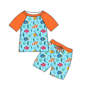 Ensemble en soie de lait pour enfants à manches courtes, haut raglan + short, tenue personnalisée pour garçons - Product Image 2