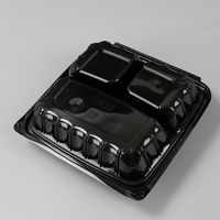 Boîte à bento en plastique jetable à 3 compartiments avec couvercle à charnière, prix d'usine, personnalisable, pour la restauration rapide à emporter