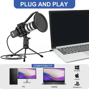 Chuyên Nghiệp Nhà Máy OEM Mới Podcast Ghi Âm Condenser Studio USB Máy Tính Microphone Với Tripod Đứng
