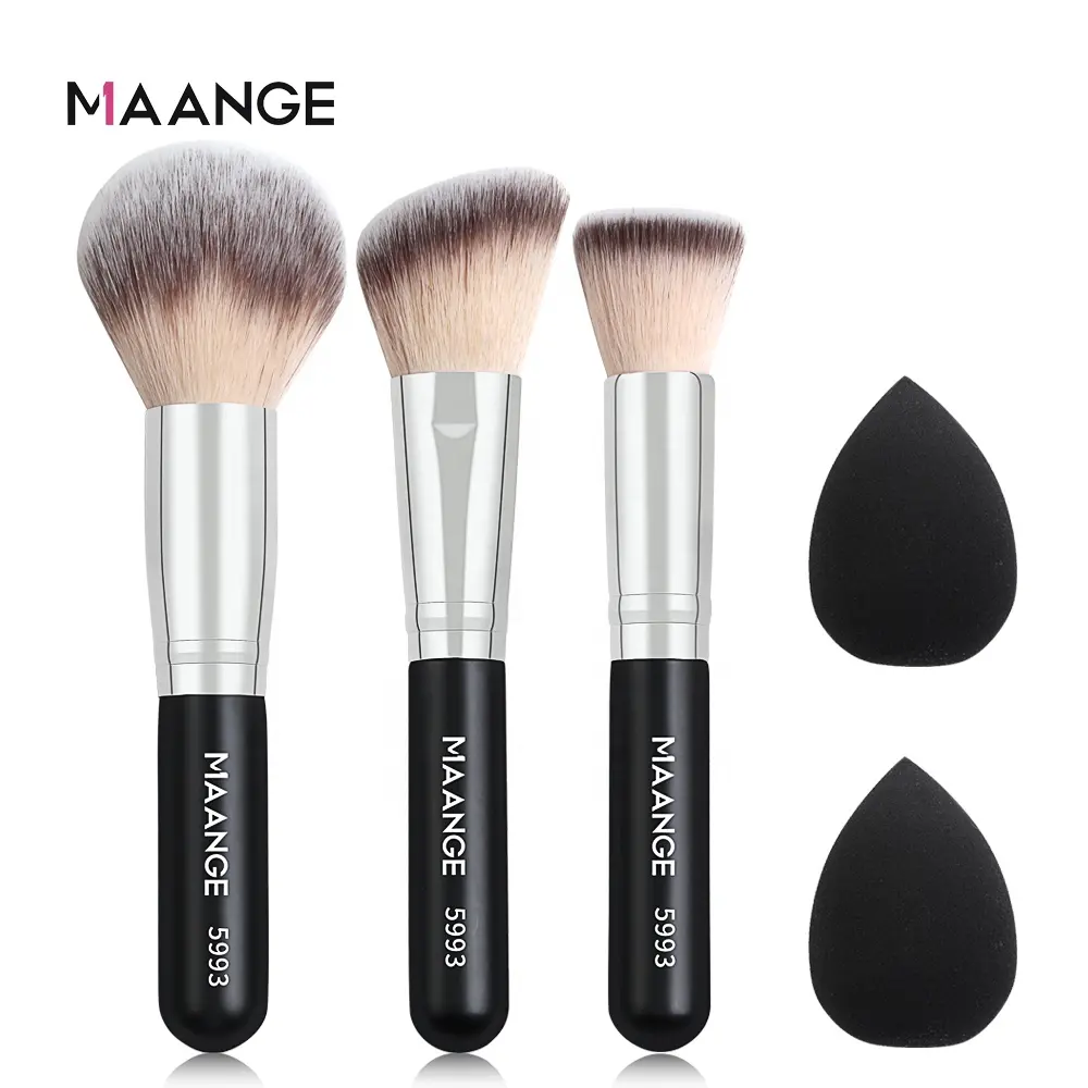 Maange beauty tools cosmetics brushes set private label custom logo wholesale 3pcs makeup brushes with 2pcs makeup egg