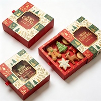 Boîte rigide coulissante personnalisée pour biscuits de Noël avec fenêtre transparente en PVC, emballage pour biscuits, boîte cadeau de Noël pour bonbons et friandises