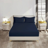 Ensemble de draps ajustés pour lit king size 3 pièces (1 drap ajusté + 2 taies d'oreiller) poche profonde de 35 cm, design uni, 1800 fils au pouce carré