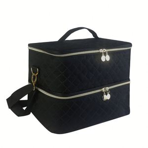 Portable Double Layer Cosmetic Bag, Travel Toiletry Organizer with Shoulder Strap, <b>Makeup</b> <b>Case</b> with Dividers for Home, Travel - Product Image 1