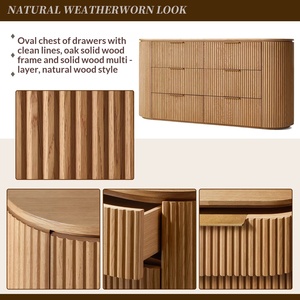 Commode et armoire latérale en bois massif de style campagnard français à 6 tiroirs, design vintage en bois de charpente, rangement de chambre, armoire RH - Product Image 3