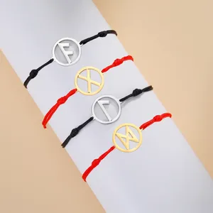 Pulsera con 24 <span class=keywords><strong>Runas</strong></span> de Odín, Amuleto Nórdico con Letras, Pulsera Ajustable con Cuerda, Acero Inoxidable, Fehu, Eiwaz, Gebo, Joyería Futhark - Product Image 1