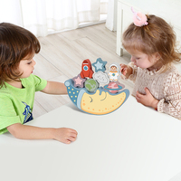 Blocs de construction en bois 2 en 1 Balance de lune Jouets à empiler pour enfants Blocs de laçage à tirer Push Cloud