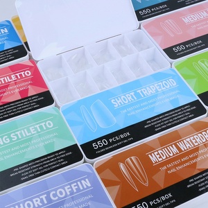 Venta al por mayor de fábrica: Caja de 550 puntas de uñas de gel suave, multiforma, pre-buffeadas y sin costuras, 11 tamaños para suministros de manicura. - Product Image 1