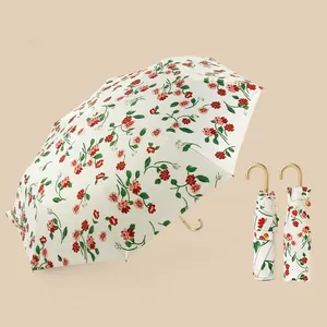 Custom print digital printing japanese style folding 3 fold umbrella for sun with J handle