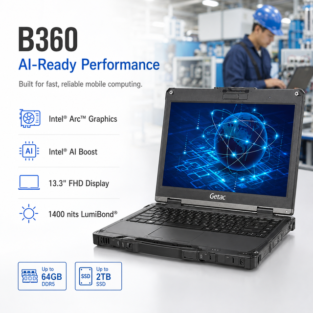 New Getac B360 Outdoor Rugged Laptop Intel MIL-STD-810H IP66 Dual Battery Industrial Notebook English Utility Maintenance