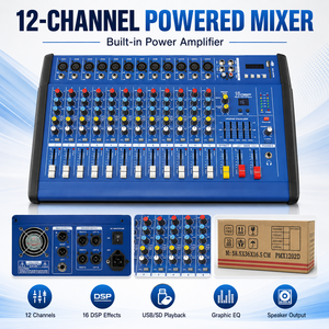 Mezclador <span class=keywords><strong>de</strong></span> Audio Profesional <span class=keywords><strong>de</strong></span> 12 Canales con Reproducción USB SD, 16 Efectos DSP, Alimentación Fantasma <span class=keywords><strong>de</strong></span> 48V <span class=keywords><strong>para</strong></span> Escenario, Karaoke y Transmisión en Vivo - Product Image 2