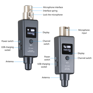Portable 1 Pair <b>Wireless</b> XLR UHF Audio Transmitter <b>Receiver</b> Easy Mic Line Omni-Directional Polar Handheld Microphone Two - Product Image 2